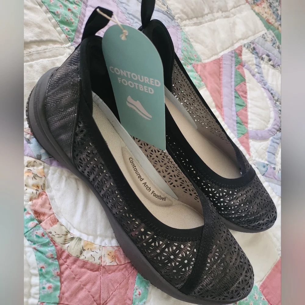 JBU Emma Black Shimmer Casual Slip-On Ballet Flat